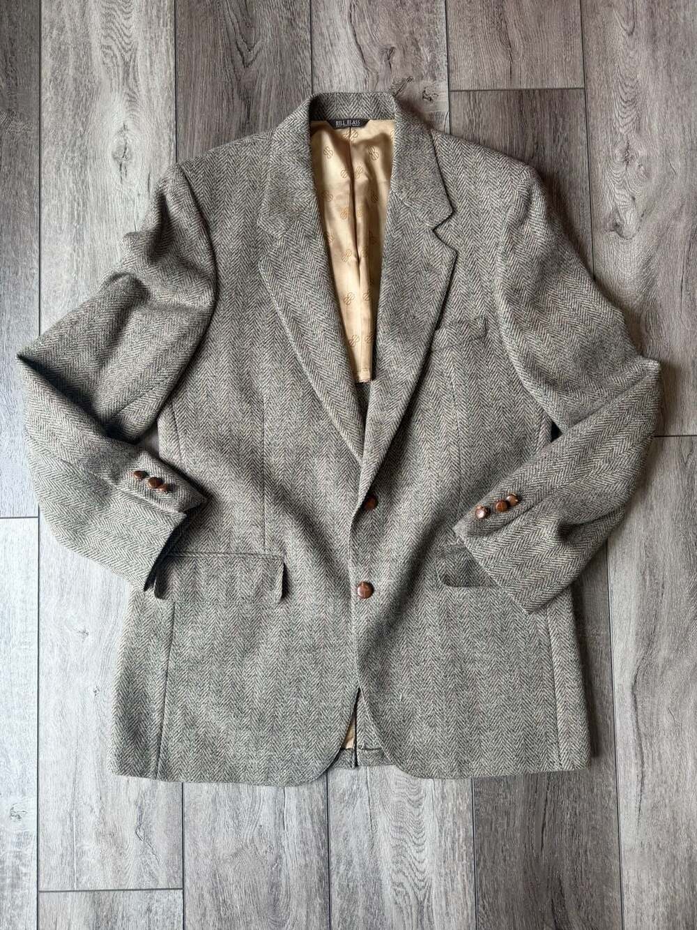 Bill Blass VintageGray Herringbone Wool Sport Coat Blazer Jacket USA Made